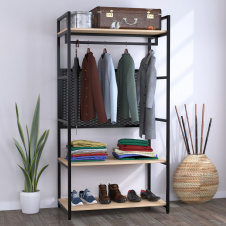 Стелаж-шафа для одягу LV-100 Loft-Design підлогова вішалка-стійка з поличками світлий дуб-борас
