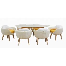 Обеденный комплект мебели Cruzo Ай ротанг белый для террасы сада на 5 персон