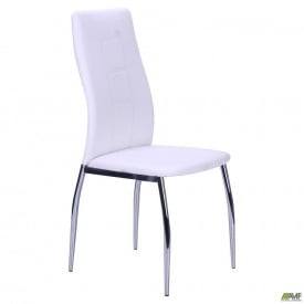 Обідній кухонний стілець АМФ Ніколас на ножках хром м'яке сидіння білий кожзам
