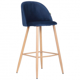 Барный стул высокий AMF Bellini синее мягкое сидение на металлножках бук