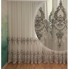 Тюль с купоном Декор-Ин Индиана Бело-серая с вышивкой на бамбуке 265х500 (Vi 200524) Полтава