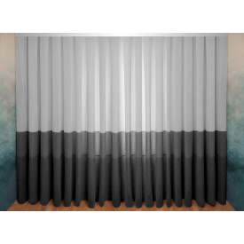 Тюль-штора Декор-Ін Щільний льон Сафарі з смугою Біло-сірий з чорним 260х300 (Vi 100879)