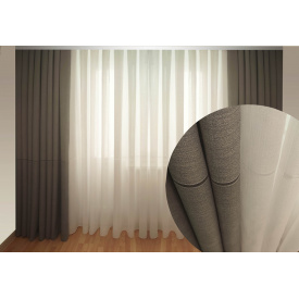 Комплект Декор-Ин плотная тюль-штора с мережкой Серый 2 шт Белый 1 шт 265x1000 см (Vi 200384)