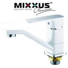 Змішувач для умивальника ялинка на гайці 15см MIXXUS Missouri White білий Chr-004