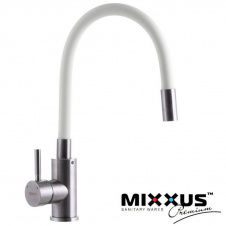 Смеситель для кухни Ухо MIXXUS Sus 011 White рефлекторный белый гусак (Chr-011), Польша (нержавеющая сталь)