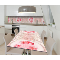 Наклейка 3Д виниловая на стол Zatarga «Розовая керамика» 650х1200 мм для домов, квартир, столов, кофейн, кафе Долина