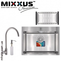 Кухонная мойка Mixxus SET 6045-200x1.0-SATIN (со смесителем, диспенсером, сушкой в комплекте) Обухів
