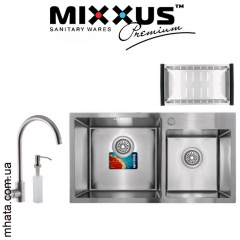 Кухонная мойка Mixxus SET 7843 D-220x1.0-SATIN (со смесителем, диспенсером, сушкой в комплекте) Київ