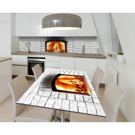Наклейка 3Д виниловая на стол Zatarga «Белый камин» 650х1200 мм для домов, квартир, столов, кофейн, кафе
