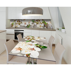 Наклейка 3Д виниловая на стол Zatarga «Вишни в цвету» 600х1200 мм для домов, квартир, столов, кофейн, кафе