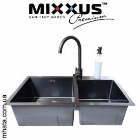 Кухонная мойка Mixxus SET 7843 D-220x1.0-PVD-BLACK (со смесителем, диспенсером, сушкой в комплекте)
