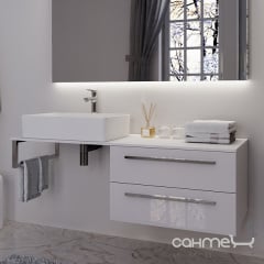 Консоль для раковины с тумбой и столешницей из акрилового камня Marsan Oscar 1200 правая бисмарк глянцевый Одеса