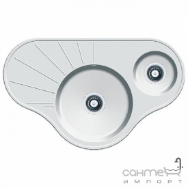 Кутова гранітна плита, мийка на 1,5 чаші з крилом Fabiano Arc 94х58х15 Alpine White Білий