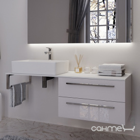 Консоль для раковины с тумбой и стеклянной столешницей Marsan Oscar 1500 правая черный глянцевый