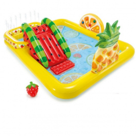 Детский надувной бассейн с горкой игровой центр Intex 57158 Веселые Фрукты Разноцветный (bint_57158)