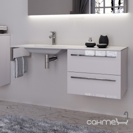 Консоль с тумбой и раковиной из акрилового камня Квадро Marsan Oscar 1500 правая капучино глянцевый