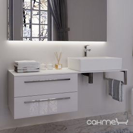 Консоль для раковины с тумбой и столешницей из акрилового камня Marsan Oscar 1300 левая белый глянцевый