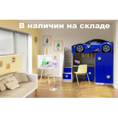 Кровать машина чердак машинка БМВ со столом и шкафом Броды