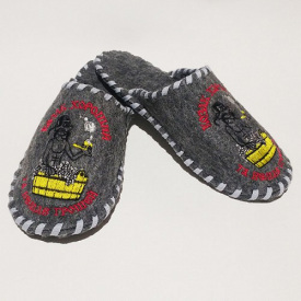 Тапочки для дому та лазні повстяні Luxyart з вишивкою Козак гарний Сірий (GA-04)