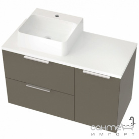 Подвесная тумба с раковиной на столешнице и корзиной для белья Mirater Mateo 100 матовая оливково-серая раковина Seed