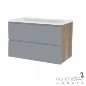 Подвесная тумба с раковиной Mirater Prio 90 серая, раковина Глория