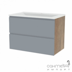 Подвесная тумба с раковиной Mirater Prio 80 серая, раковина Глория