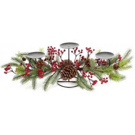 Подсвечник новогодний Красные ягоды с шишками на 3 свечи Bona DP42750