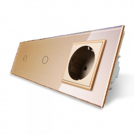 Сенсорний вимикач Livolo 2 каналу (1-1) із розеткою золото скло (VL-C701/C701/C7C1EU-13)