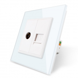 Компьютерная розетка RJ-45 ТВ розетка Livolo белый стекло (VL-C791VC-11)