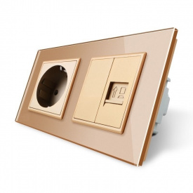 Розетка двомісна комбінована Силова Інтернет Livolo золото скло (VL-C7C1EUK01C-13)