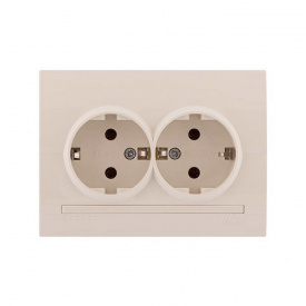 Розетка двойная Lezard Deriy с заземлением Кремовая (702-0303-127B)