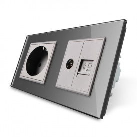 Розетка двомісна комбінована Силова Інтернет ТВ Livolo сірий скло (VL-C7C1EU1V1C-15)