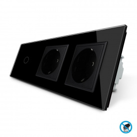 Бесконтактный выключатель с двумя розетками Livolo черный стекло (VL-C701/C7C2EU-PRO-12)