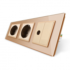 Розетка тримісна комбінована Силова ТВ Livolo золото скло (VL-C7C2EU1VK0-13)