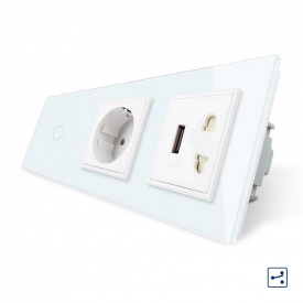 Сенсорный проходной выключатель розетка с заземлением USB Livolo цвет белый стекло (VL-C701SC1EU1USBC1A-11)