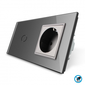 Бесконтактный выключатель с розеткой Livolo серый стекло (VL-C701/C7C1EU-PRO-15)