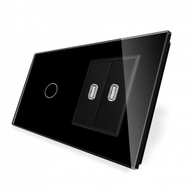 Сенсорний вимикач Livolo з розеткою USB чорний скло (VL-C701/2USB-12)