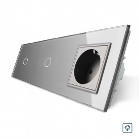 Сенсорный диммер Livolo 2 канала (1-1) с розеткой серый стекло (VL-C702D/C7C1EU-15)