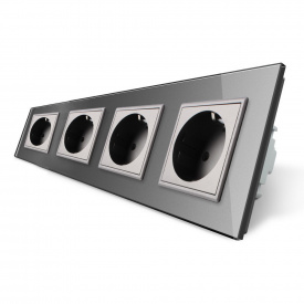 Розетка четырехместная с заземлением Livolo 16А серый стекло (VL-C7C4EU-15)