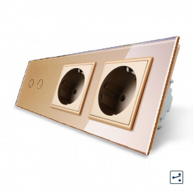 Сенсорний прохідний вимикач Livolo 2 каналу 2 розетки золото скло (VL-C702S/C7C2EU-13)