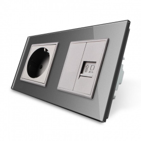 Розетка двухместная комбинированная Силовая Интернет Livolo серый стекло (VL-C7C1EUK01C-15)