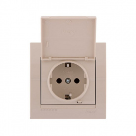 Розетка із заземленням та кришкою Lezard Deriy Кремова (702-0303-123B)