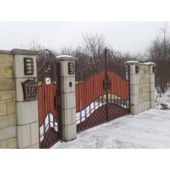 Ковані ворота 3.4мх1.8м із деревом комбіновані Legran Володарськ-Волинський