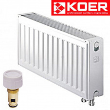 Сталеві радіатори Koer 22 тип 300*400 Туреччина VK (нижнє підключення) з термоклапаном