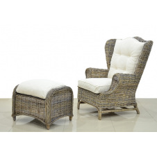 Плетене мяке крісло з пуфом Cruzo Вінг з ротанга сіре