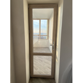 Скляні балконні двері 700х2100 мм монтажна ширина 70 мм профіль WDS Ekipazh Ultra 70 колір Дуб Шефілд