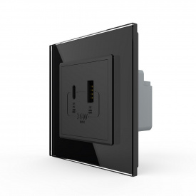 Розетка USB-A та USB-C 36W чорне скло (VL-C7FCUA18W.UC18W-2BP)