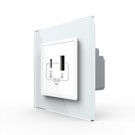 Розетка USB-A та USB-C 36W білий скло (VL-C7FCUA18W.UC18W-2WP)