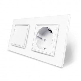Одноклавишный выключатель с розеткой белый стекло Livolo (VL-C7C1EUK1-11)