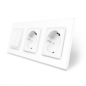 Двухклавишный выключатель с двойной розеткой белый стекло Livolo (VL-C7C2EUK2-11)